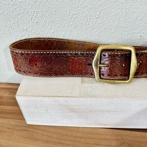 Abercrombie Fitch Tooled Leather Belt Y2K Western Brown Small Vintage Floral USA